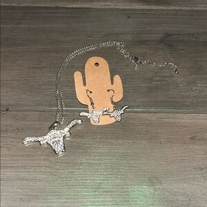 Sparkling Silver Bull Necklace and Earring Set